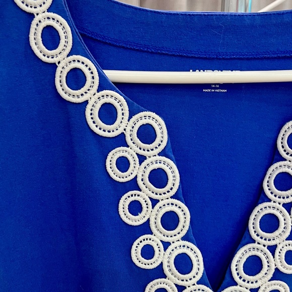 Blue embroidered Lands' End Women's Cotton Jersey Sleeveless Swim Cover-up Dress - Picture 2 of 4